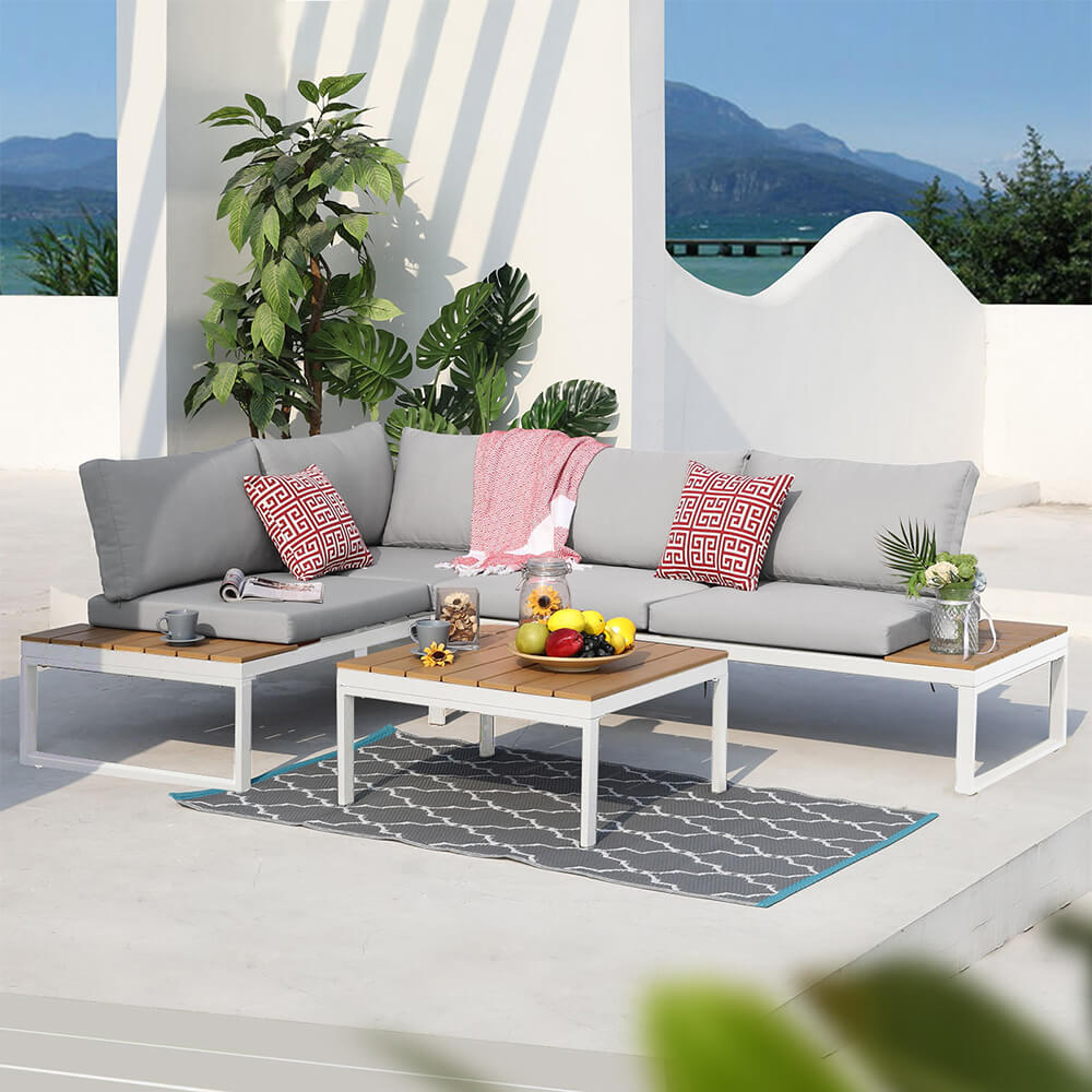 L Shaped Patio Couch Outdoor Garden Sofa Set 24380-SET3