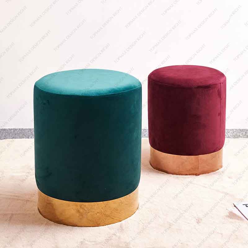 Modern Living Room Storage Bench Velvet Fabric Ottoman Stool 72121B-DIA35XH45
