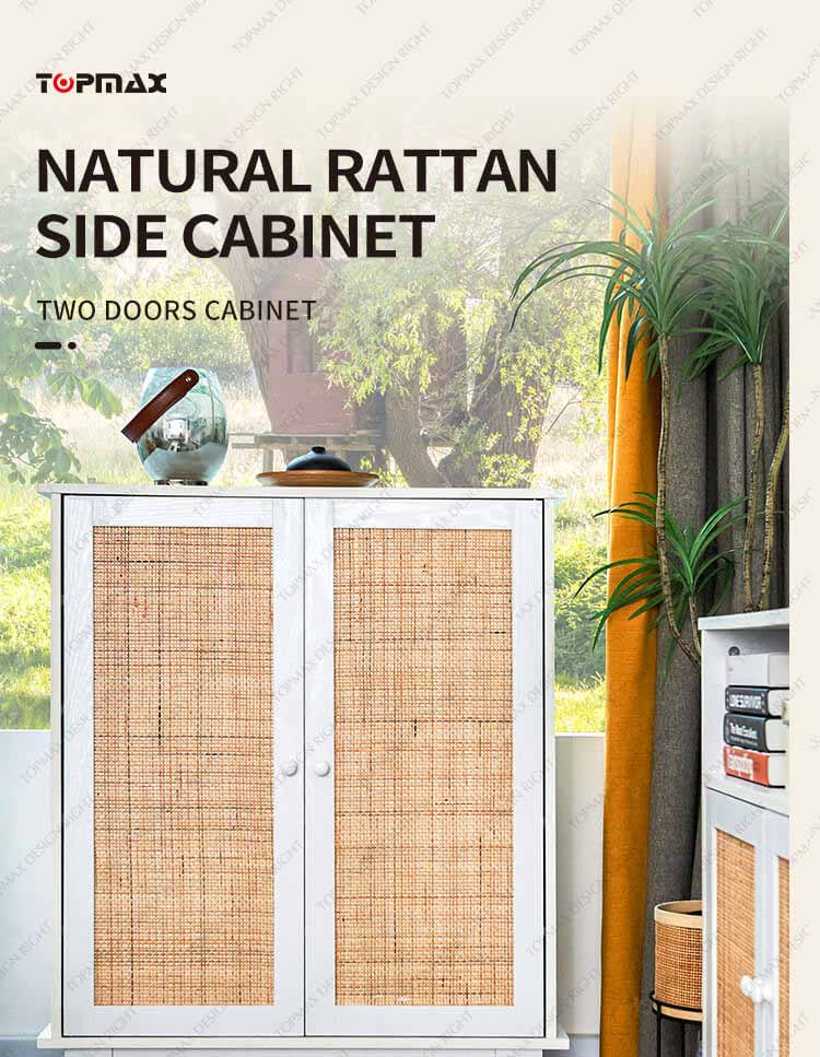 wooden rattan storage cabinet