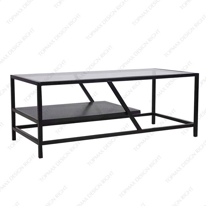 Black Metal Coffee Table Rectangular Glass Coffee Table 85077B-110X50
