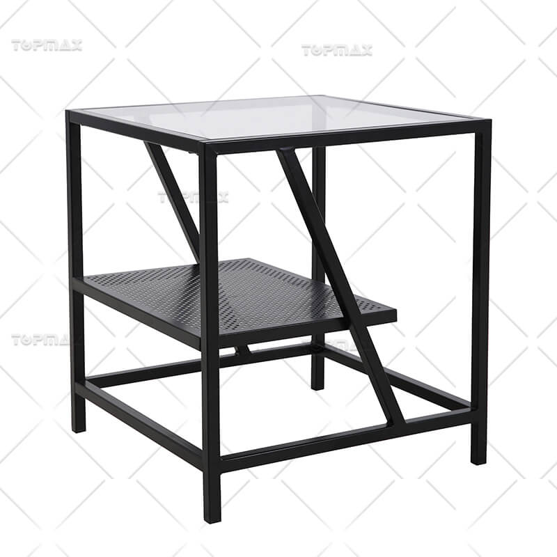 Modern Black Coffee Table Small Glass Coffee Table 85077B-50X50