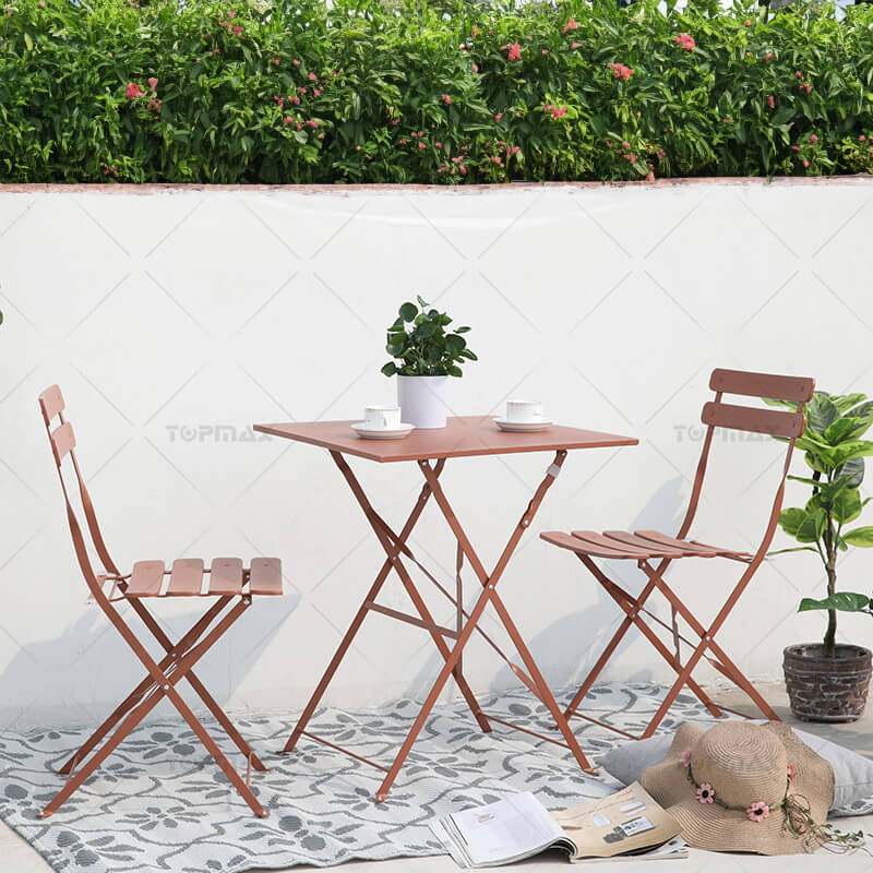 Steel Patio Bistro Set Of 3 Square Foldable Table 22114SQ-60X60&24143S-CRY