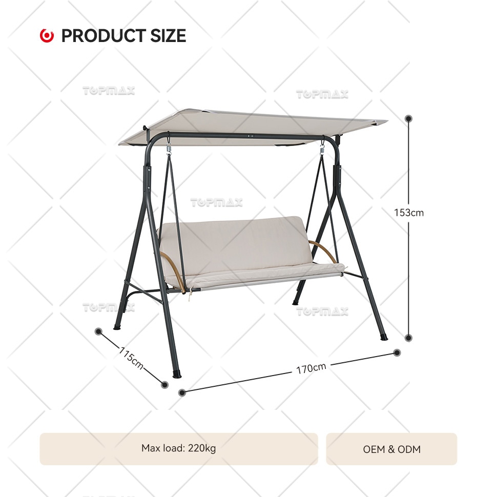 Steel 3 Seater Garden Swing Seat Armrest 20148C-3
