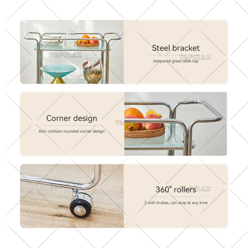 Glass Kitchen Trolley Steel Bracket Corner Design 89430