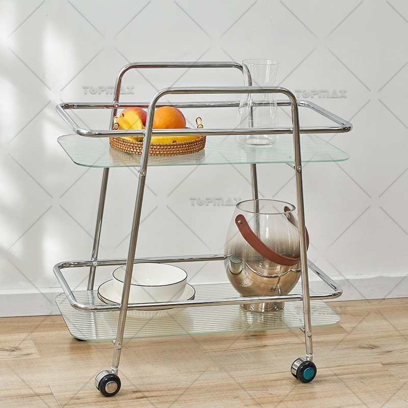 Steel Kitchen Cart Tempered Glass Top Double Layer 89430D