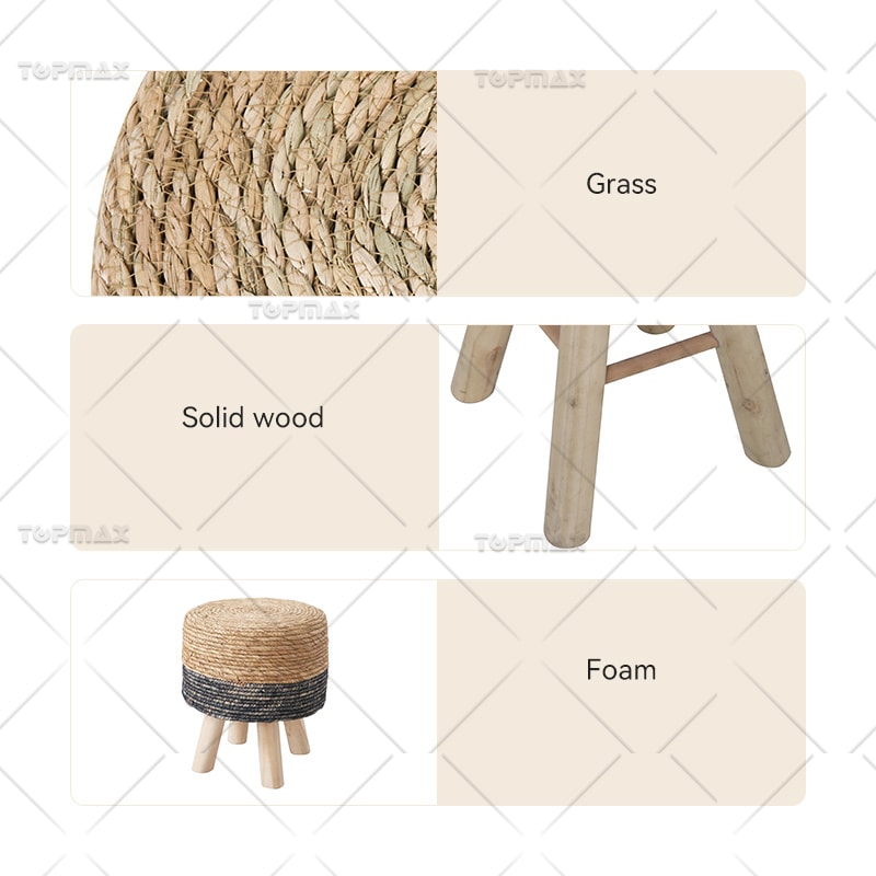 Natural Calsbash Round Ottoman Chair Living Room Solid Wood Frame 72374