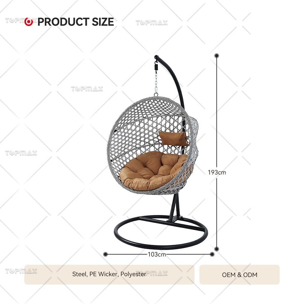 Folding Hanging Seat PE Rattan Patio Wicker Swing Chair Steel 54052