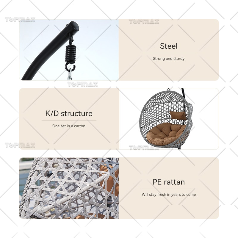 Folding Hanging Seat PE Rattan Patio Wicker Swing Chair Steel 54052