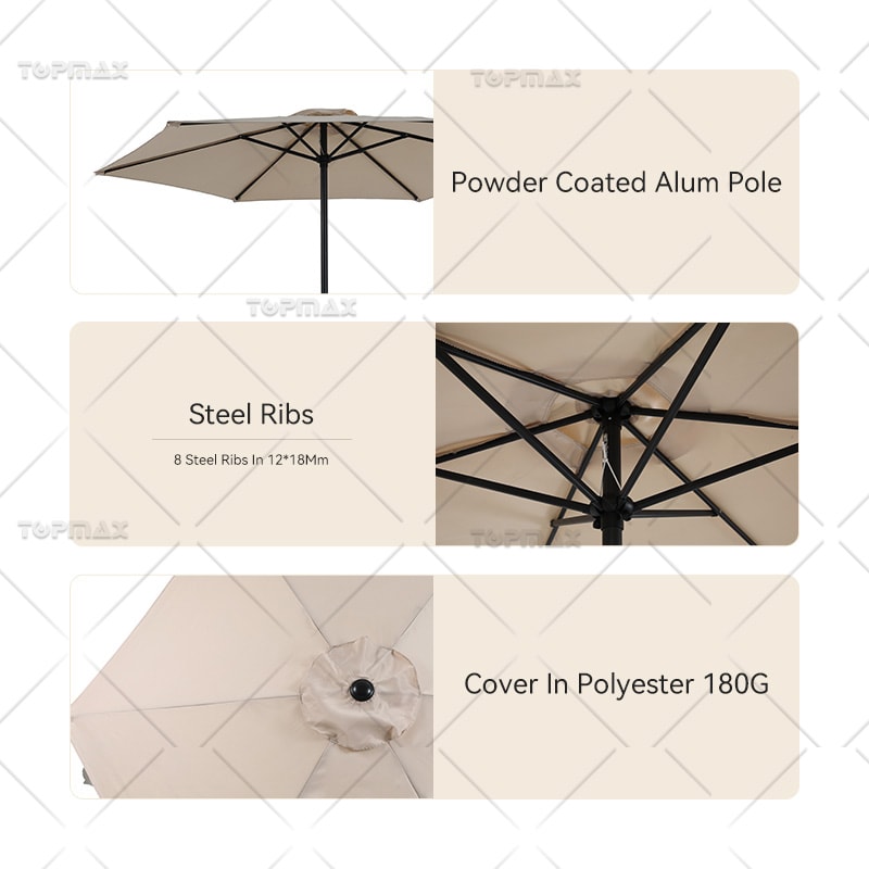 Modern Patio Umbrella Alum 8 Steel Ribs 3M Outdoor Umbrella 60403