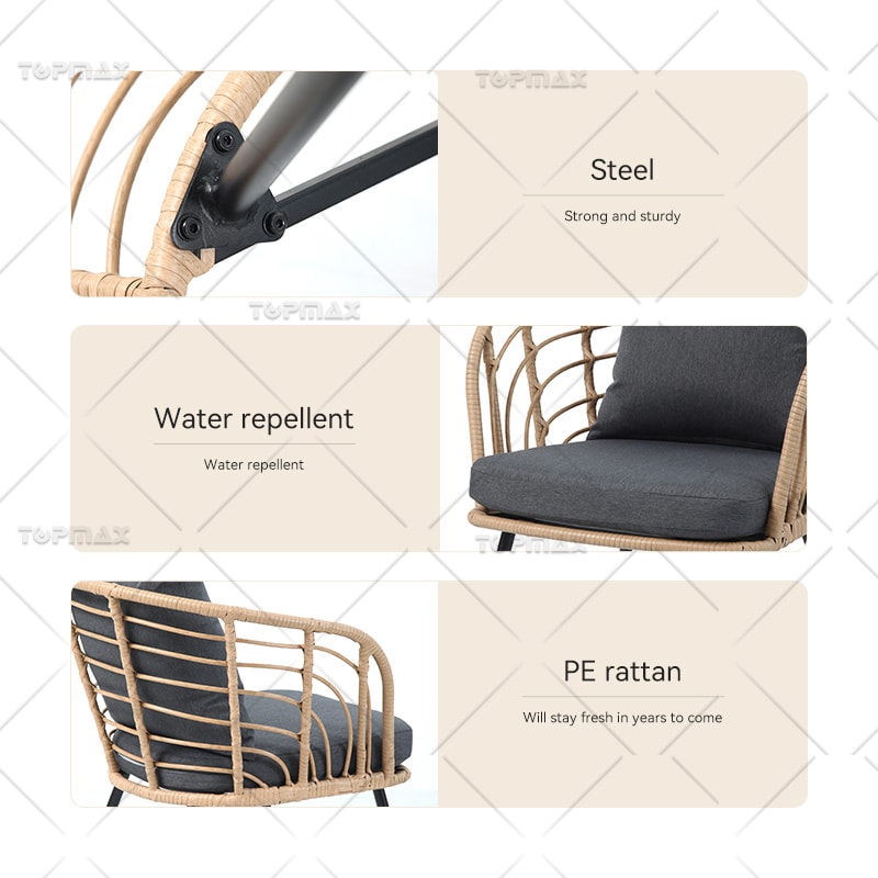 3 Piece Rattan Patio Set PE Wicker Balcony Chair Table Set 52616JA-SET3