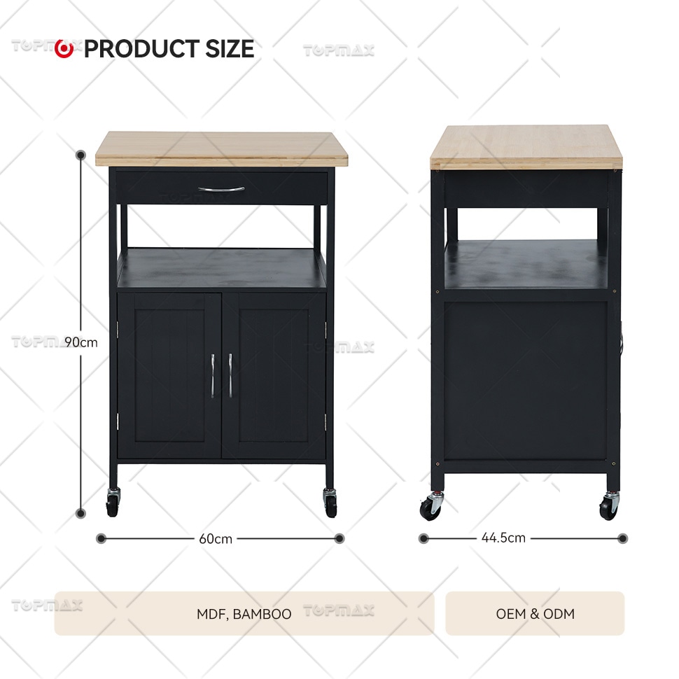 Kitchen Storage Trolley MDF Bamboo Kitchen Trolley with Wheels 89460D
