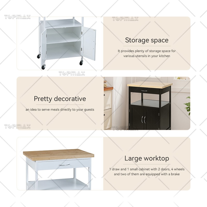 Kitchen Storage Trolley MDF Bamboo Kitchen Trolley with Wheels 89460D