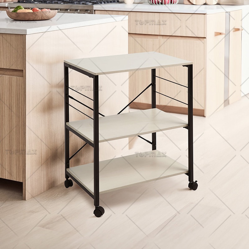 Metal Kitchen Trolley Steel 3 Tiers MDF Board Kitchen Shelf Trolley 89462B