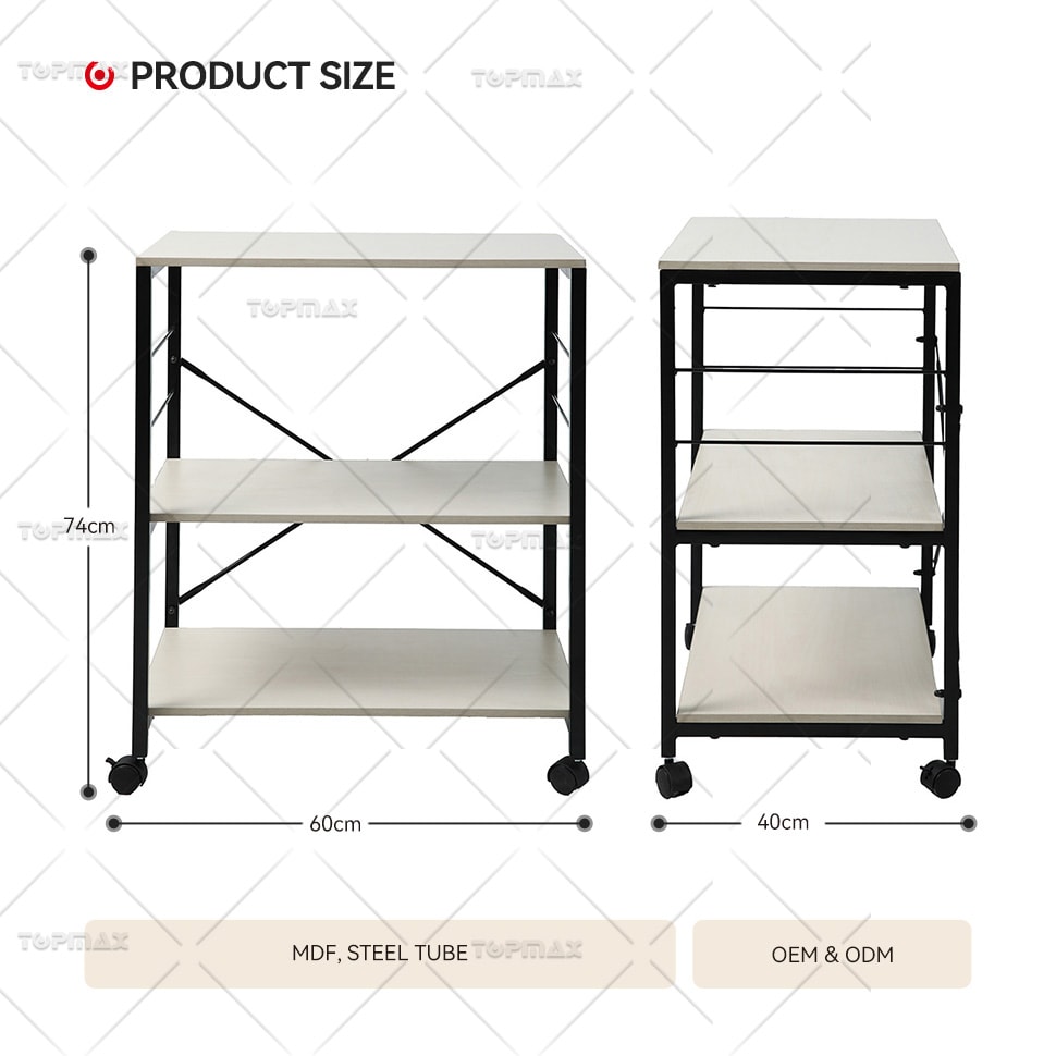 Metal Kitchen Trolley Steel 3 Tiers MDF Board Kitchen Shelf Trolley 89462B