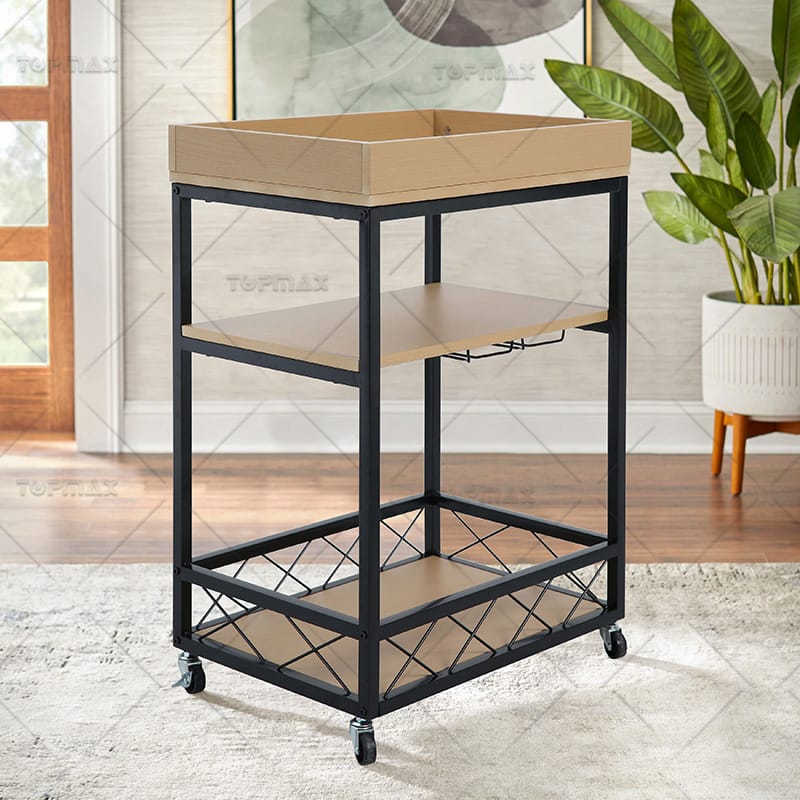 3 Tier Storage Trolley Sturdy Movable Kitchen Metal Trolley with Wheels 89455A