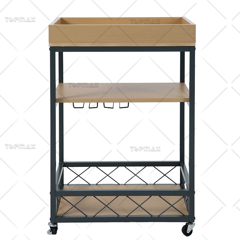 3 Tier Storage Trolley Sturdy Movable Kitchen Metal Trolley with Wheels 89455A