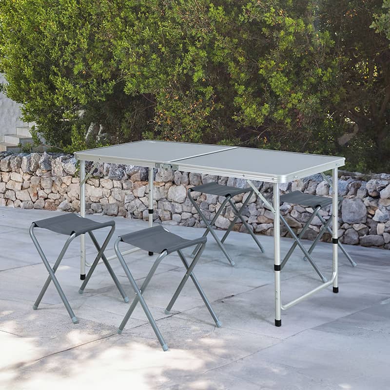 Picnic Table Set 4 Stools Aluminum Picnic Folding Table And Chairs 40303B-SET