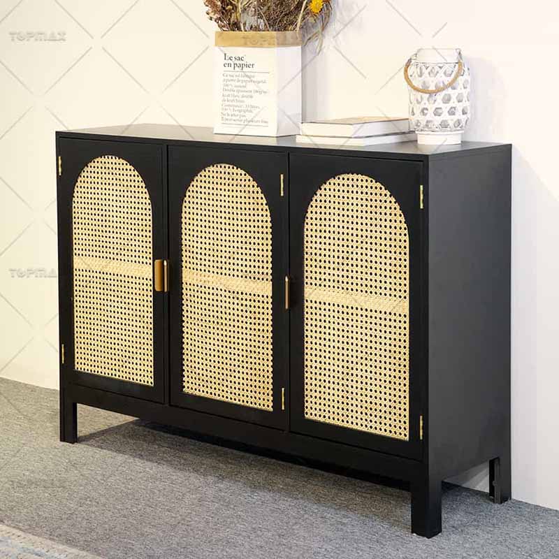 Hand Knitted Rattan Cupboard Storage Wood Kitchen Cabinets 32433A