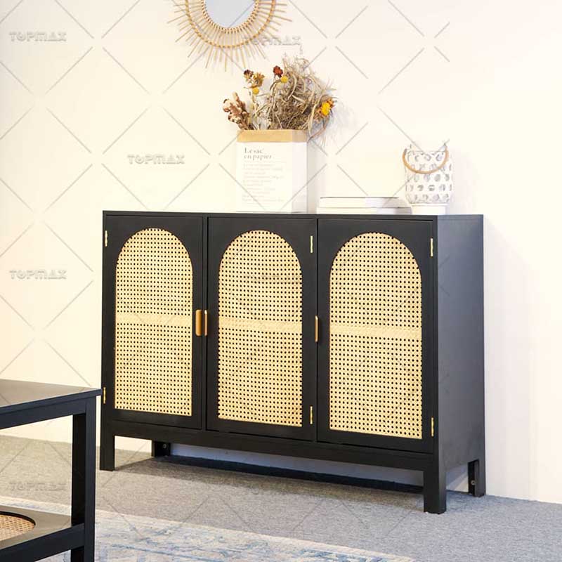Hand Knitted Rattan Cupboard Storage Wood Kitchen Cabinets 32433A