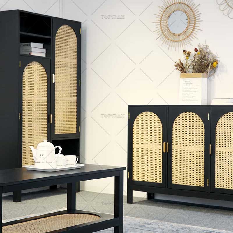 Hand Knitted Rattan Cupboard Storage Wood Kitchen Cabinets 32433A