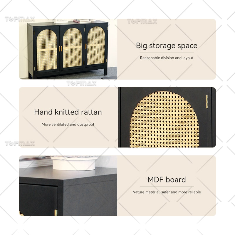 Hand Knitted Rattan Cupboard Storage Wood Kitchen Cabinets 32433A