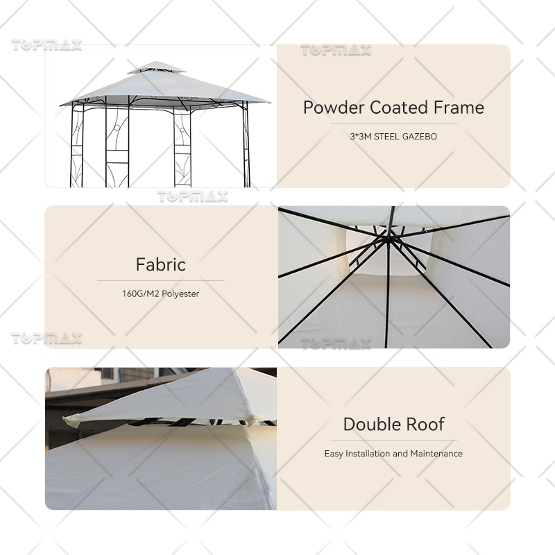 3*3M Pergola Gazebo Steel Modern Gazebo Double Roof 60336E
