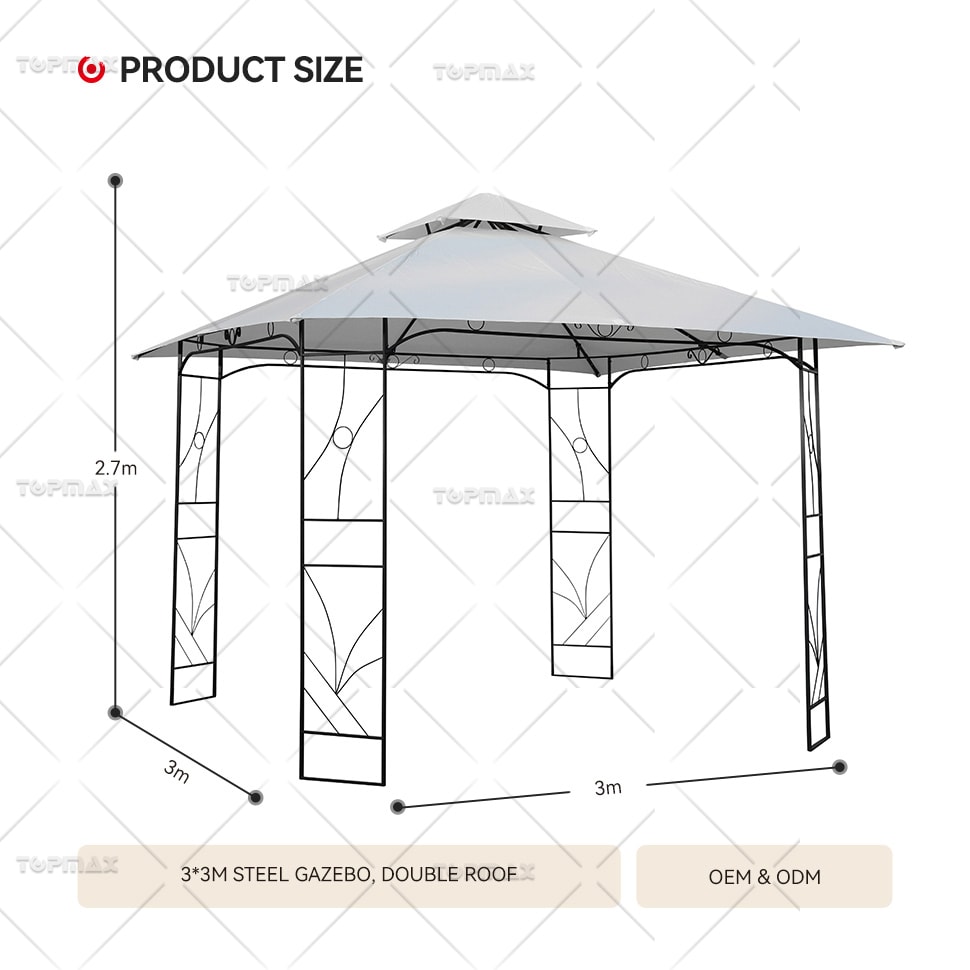 3*3M Pergola Gazebo Steel Modern Gazebo Double Roof 60336E