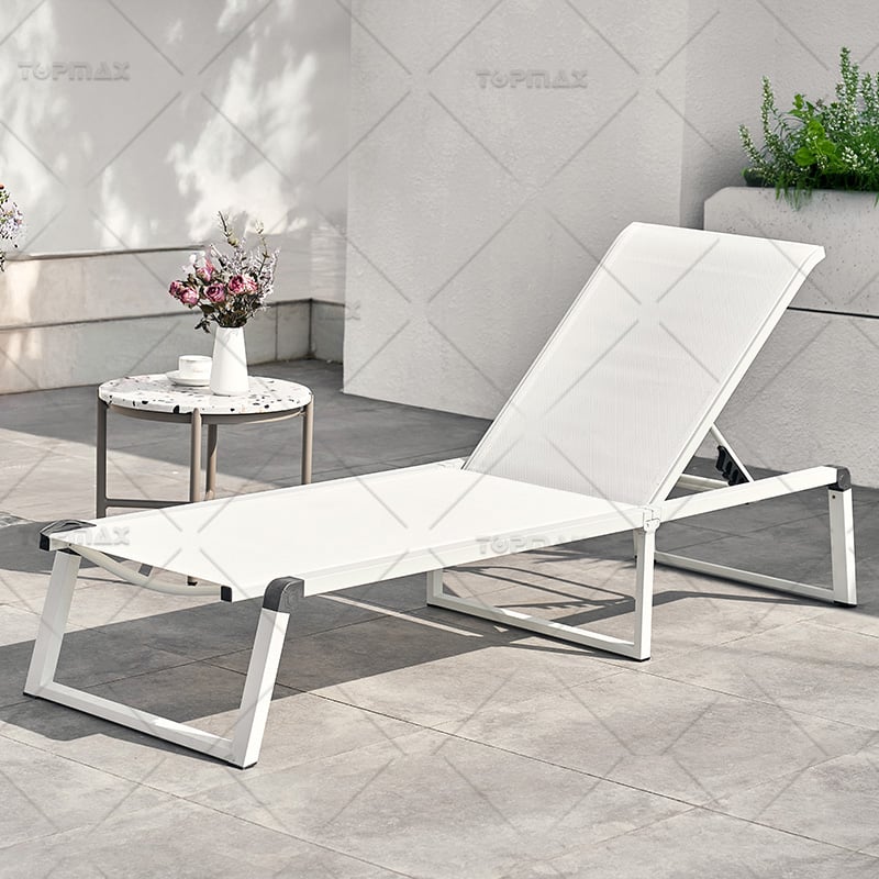 White Sun Lounger 5 Position Alum Relaxing Outdoor Chaise Lounger 40670TD
