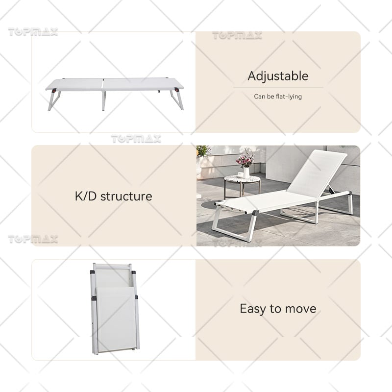 White Sun Lounger 5 Position Alum Relaxing Outdoor Chaise Lounger 40670TD