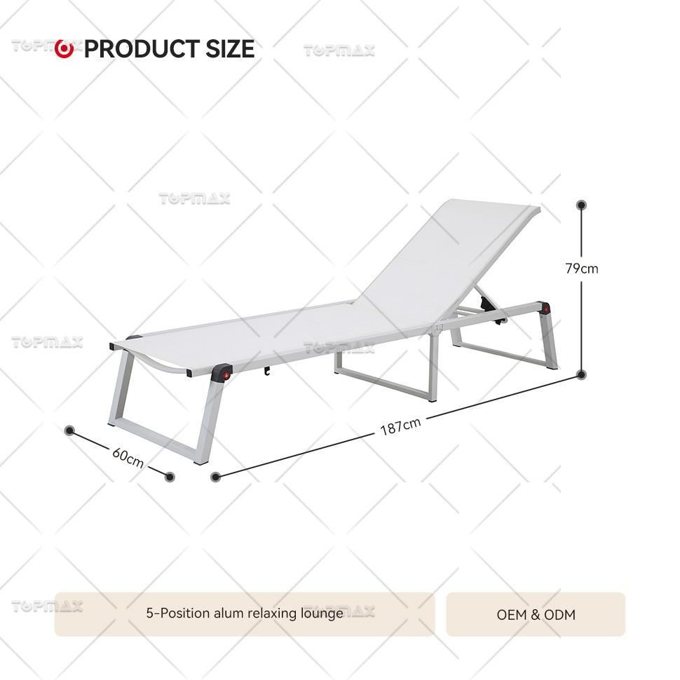 White Sun Lounger 5 Position Alum Relaxing Outdoor Chaise Lounger 40670TD