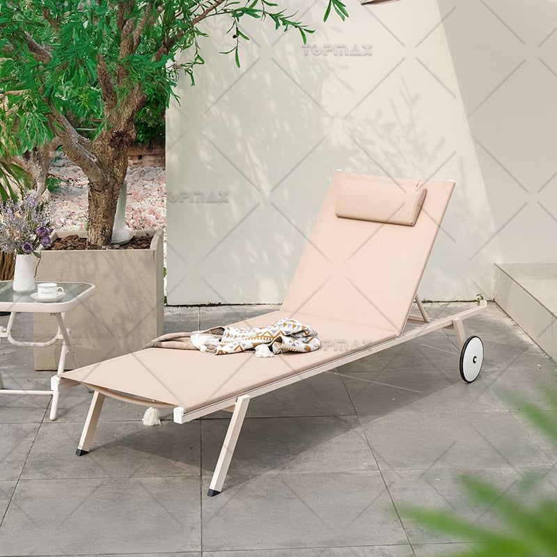 Alum Pool Side Lounge Chairs Relaxing 4 Position Adjustable Sun Lounger 40675T-WHEEL-KD