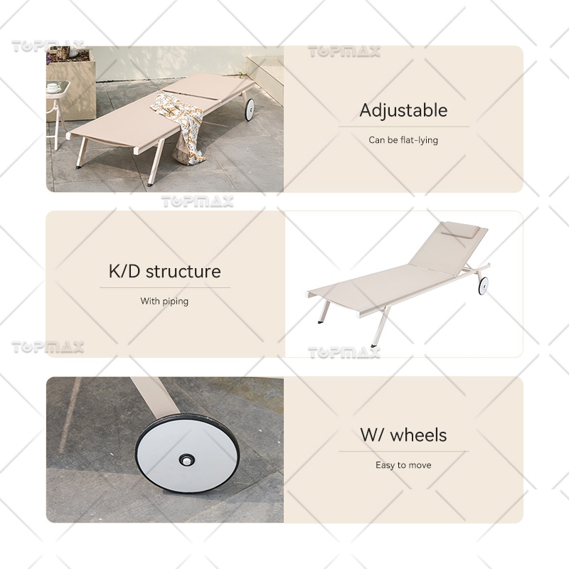Alum Pool Side Lounge Chairs Relaxing 4 Position Adjustable Sun Lounger 40675T-WHEEL-KD