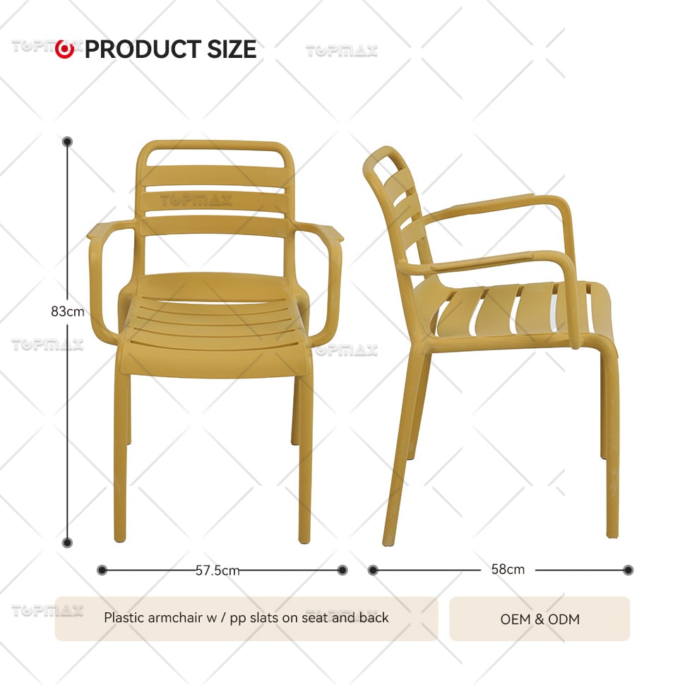 Outdoor Armchair PP Stackable Plastic Chairs UV Protective 96226A