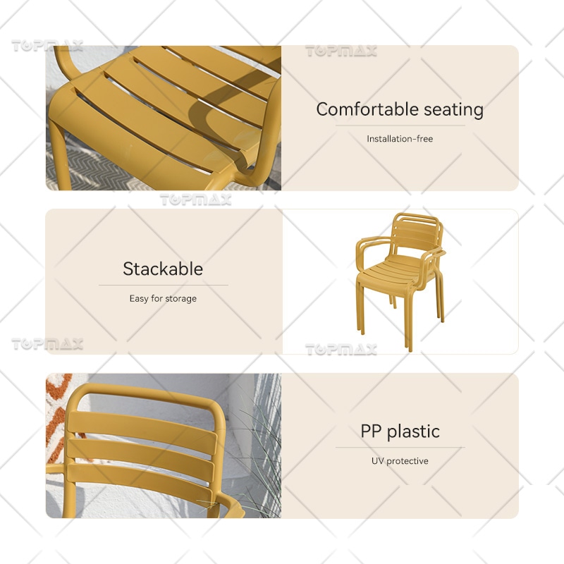Outdoor Armchair PP Stackable Plastic Chairs UV Protective 96226A