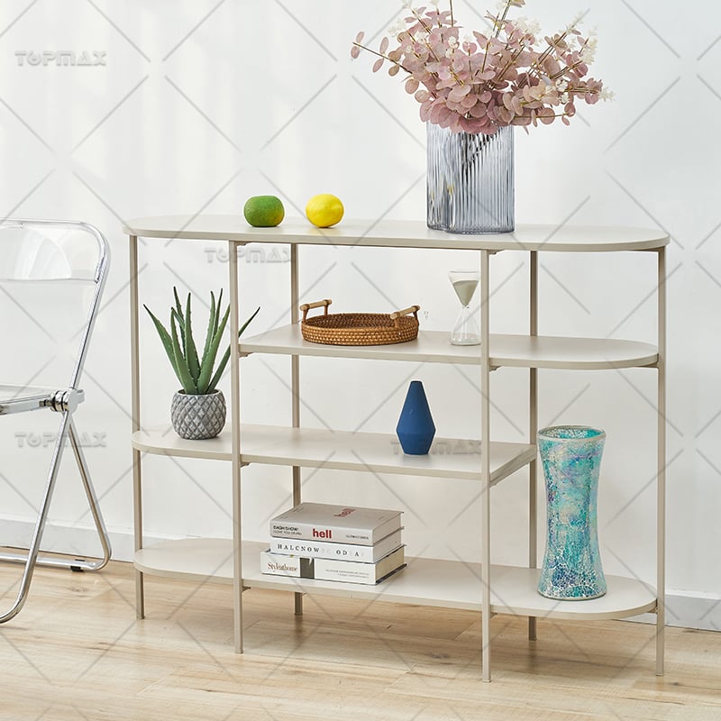 4 Tier Shelf Living Room Storage Metal Rack Shelf MDF 62303B