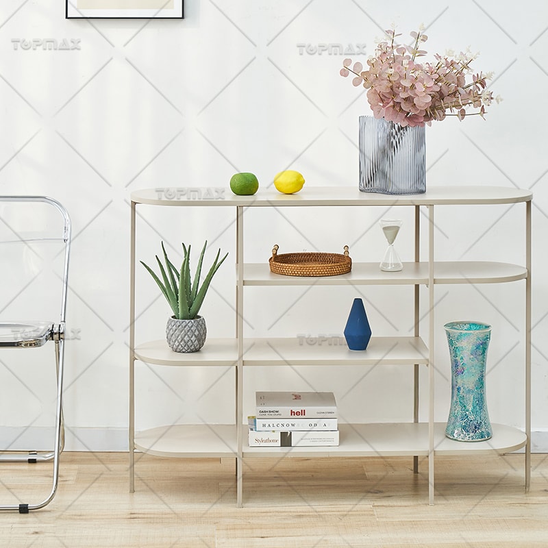 4 Tier Shelf Living Room Storage Metal Rack Shelf MDF 62303B
