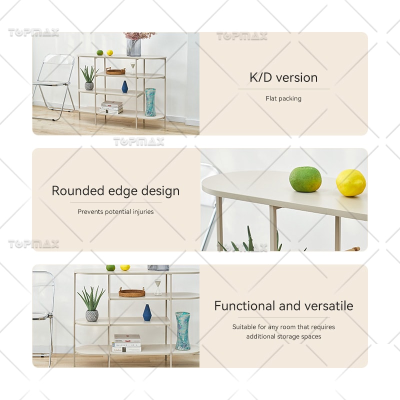 4 Tier Shelf Living Room Storage Metal Rack Shelf MDF 62303B