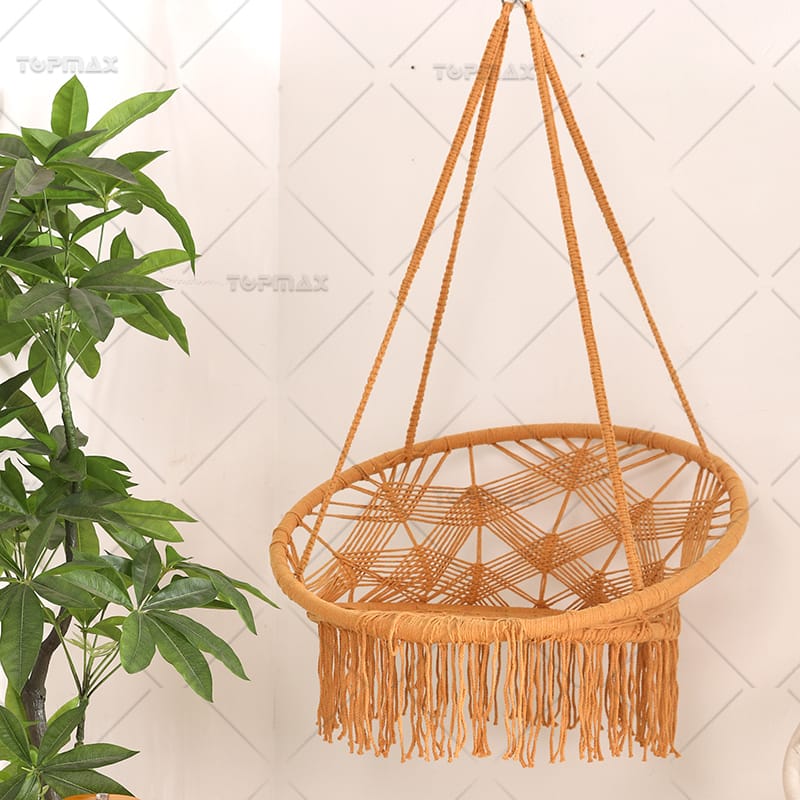 Handmade Weaving Backyard Hammock Poly Cotton Rope Portable Hammock Chair 68429E