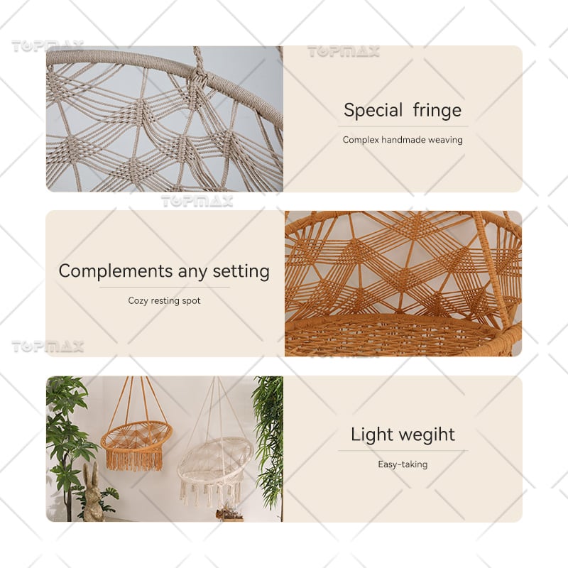 Handmade Weaving Backyard Hammock Poly Cotton Rope Portable Hammock Chair 68429E