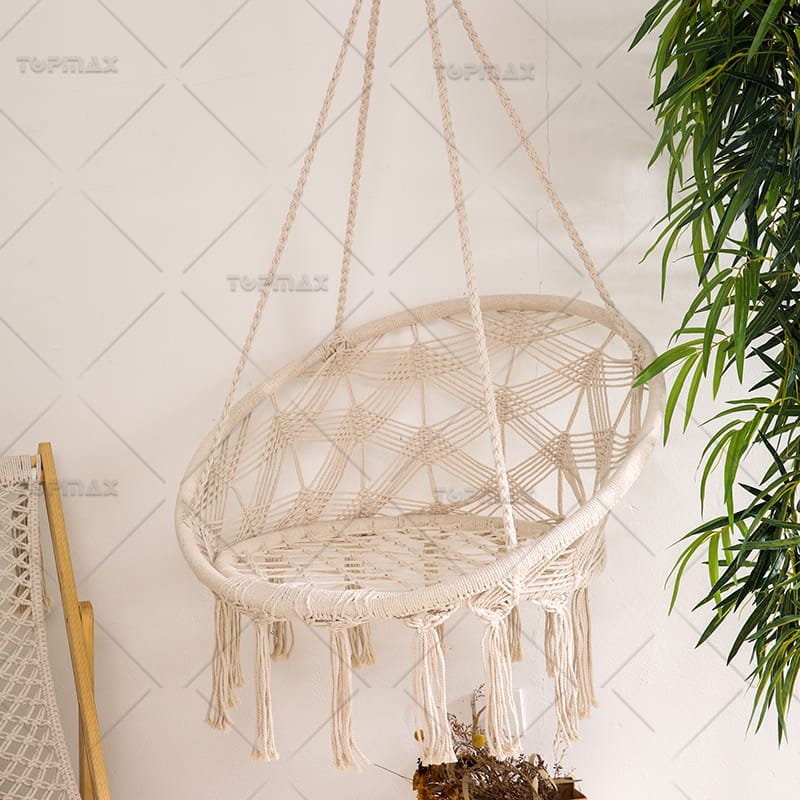 Handmade Weaving Backyard Hammock Poly Cotton Rope Portable Hammock Chair 68429E