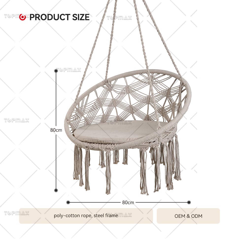 Handmade Weaving Backyard Hammock Poly Cotton Rope Portable Hammock Chair 68429E