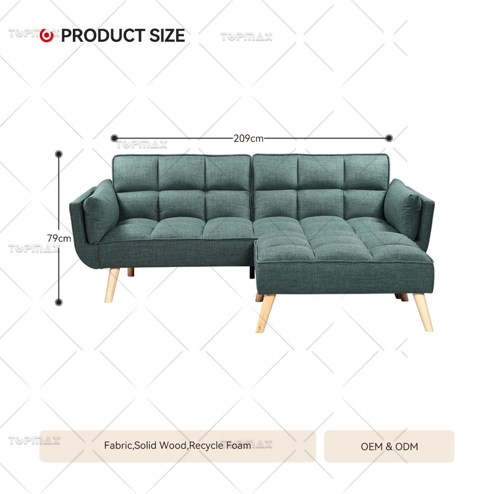 L Shaped Sleeper Sofa Sleeper Couch Bed Padded Seat Rubber Wooden Legs 72405