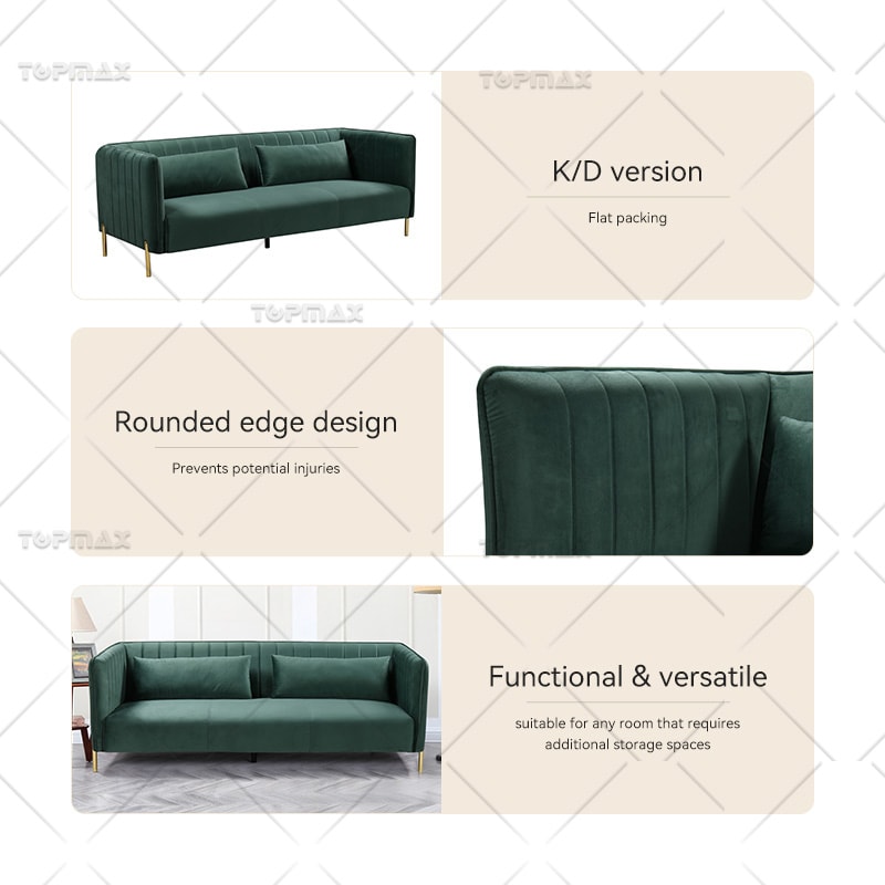 Living Room Sofa Fabric Modern 3 Seater Sofa with Two Pillows 72425-3