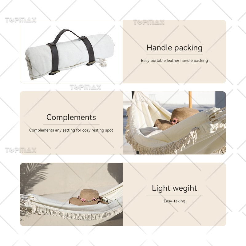 White Hammock Cloth Hammock with Easy Portable Leather Handle Packing 68660-F