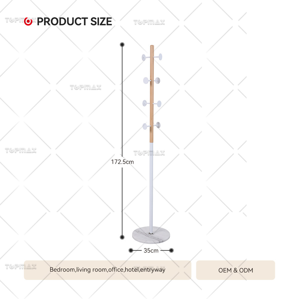 Modern Coat Hooks sturdy Beech Wood Body Coat Stand Marble Base 22006A