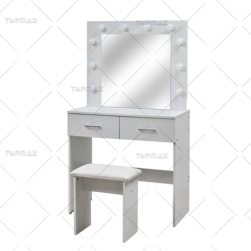 Mirrored Computer Desk Two Drawers Computer Table Set with Stool 27647B-SET2-A
